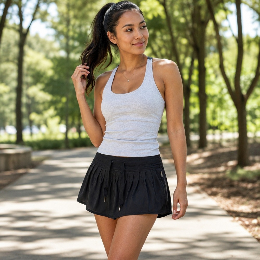 Lululemon Pleated Running Skirt Skort Black Built In Shorts Women's Size 2